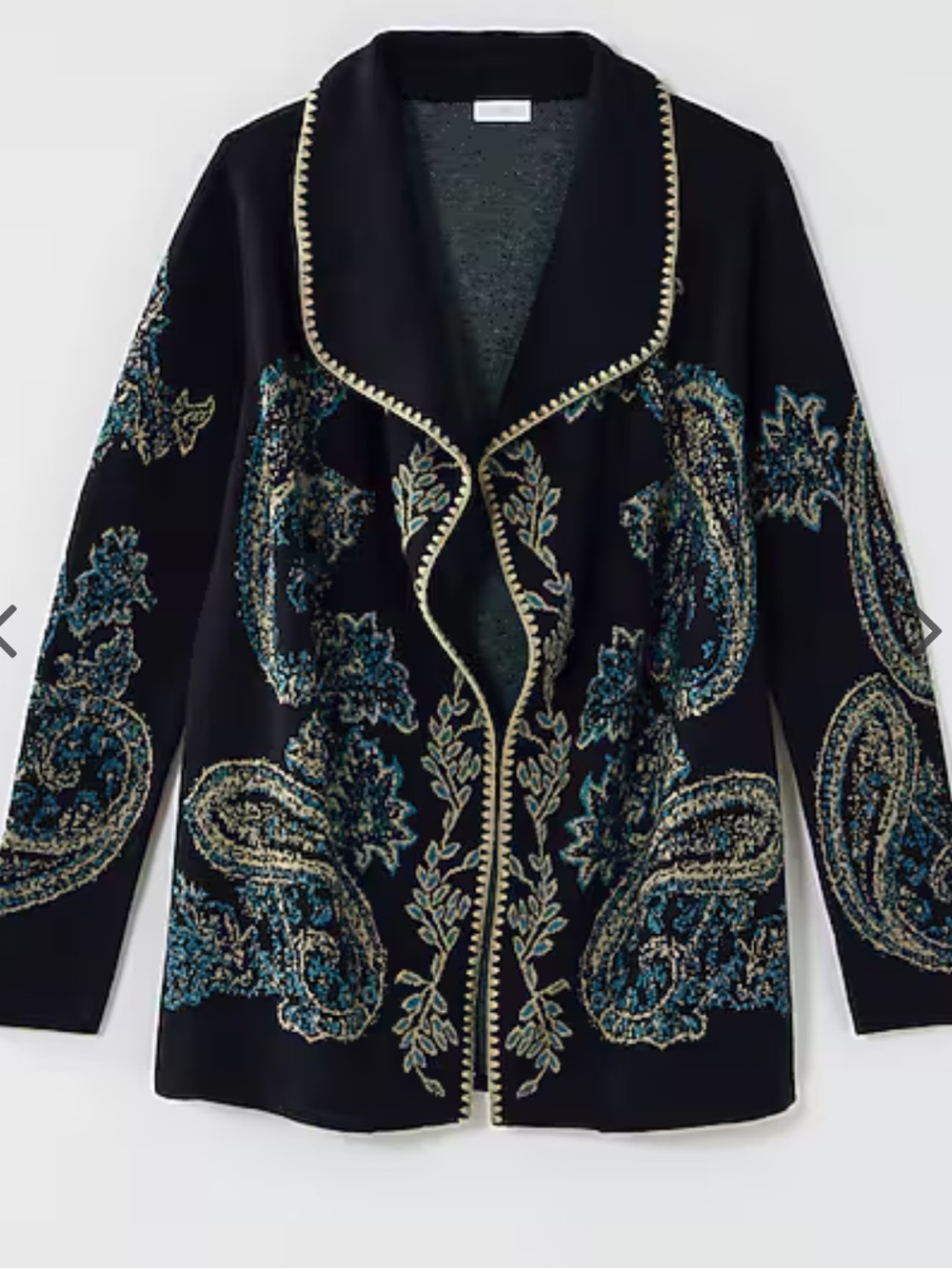 NWT J JILL Embroidered Jacquard Shawl-Collar Cardi LP